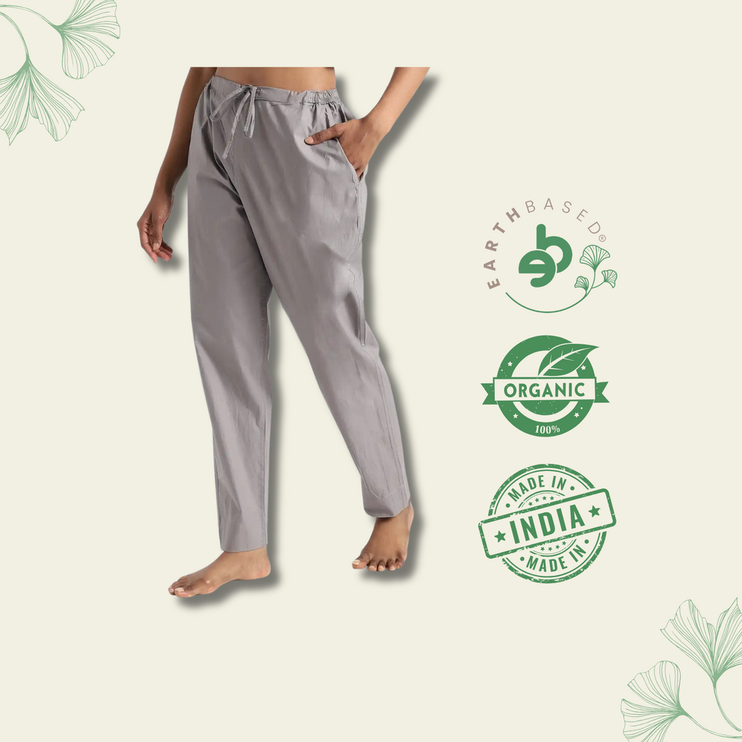 Organic Cotton & Natural Dyed Womens Iron Grey Color Slim Fit Pants by Livbio