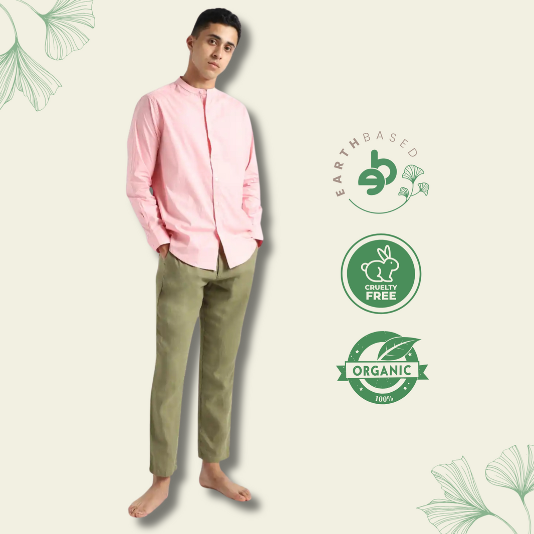 Organic Cotton & Naturally Dyed Mens Round Neck Pink Shirt by Livbio