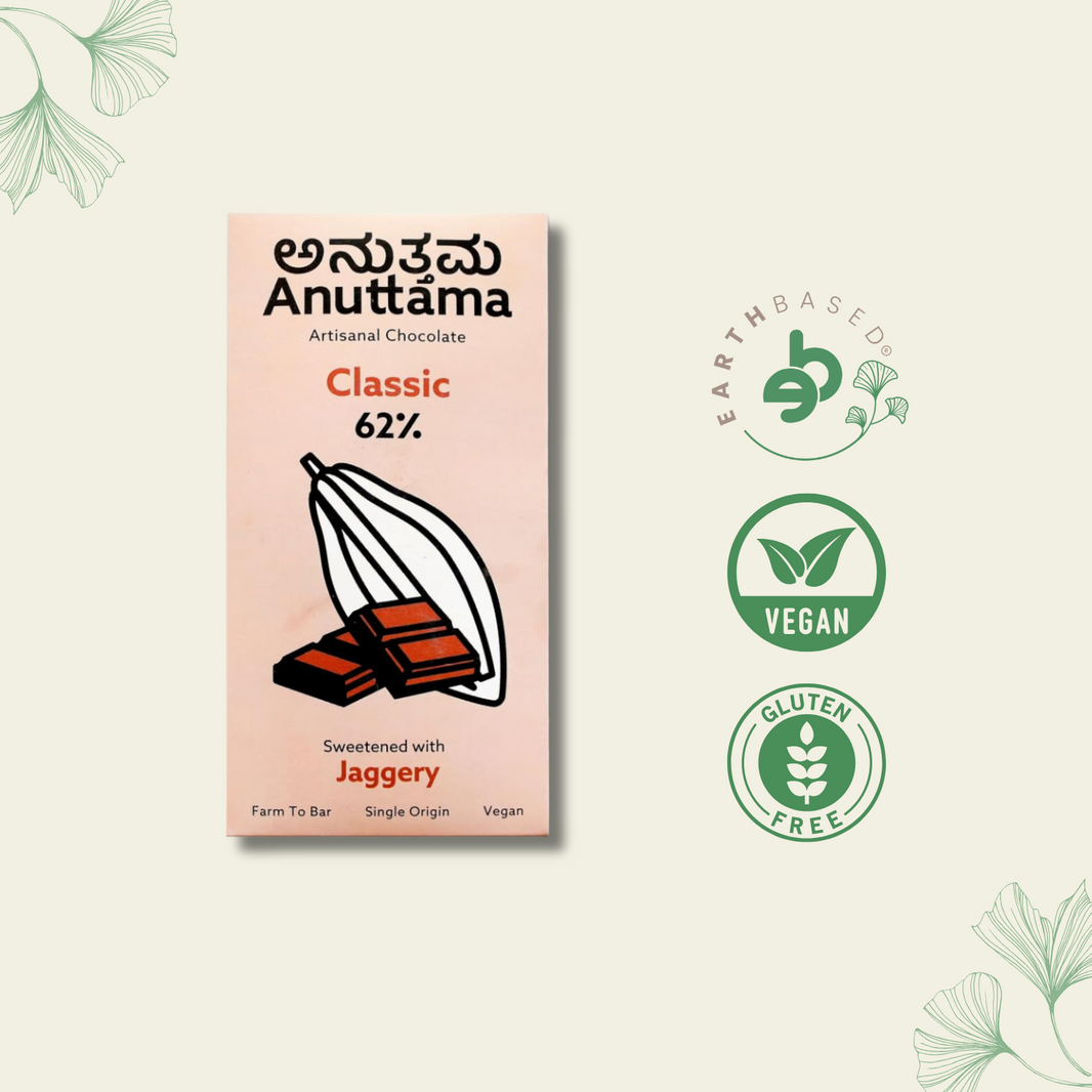 Dark Chocolate | 62% Cocoa | Sweetened with Jaggery | Handmade Chocolate | Dark Chocolate Bar | No Artificial Flavours and Colors | Vegan | Natural Chocolate Bar