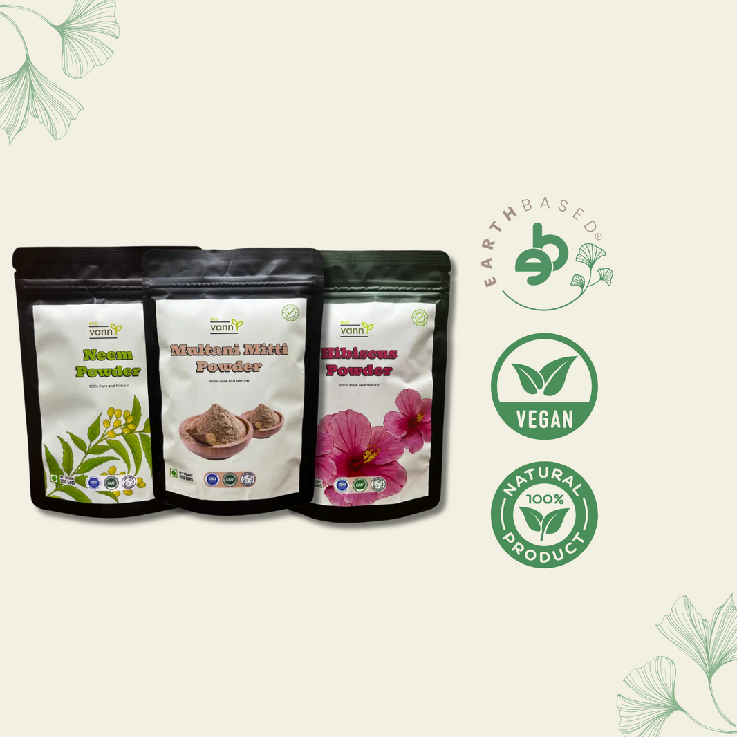 Natural Beauty Trio: Multani Mitti, Hibiscus, and Neem Leaf Powder