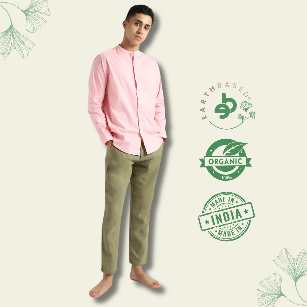 Organic Cotton & Naturally Dyed Mens Round Neck Pink Shirt by Livbio
