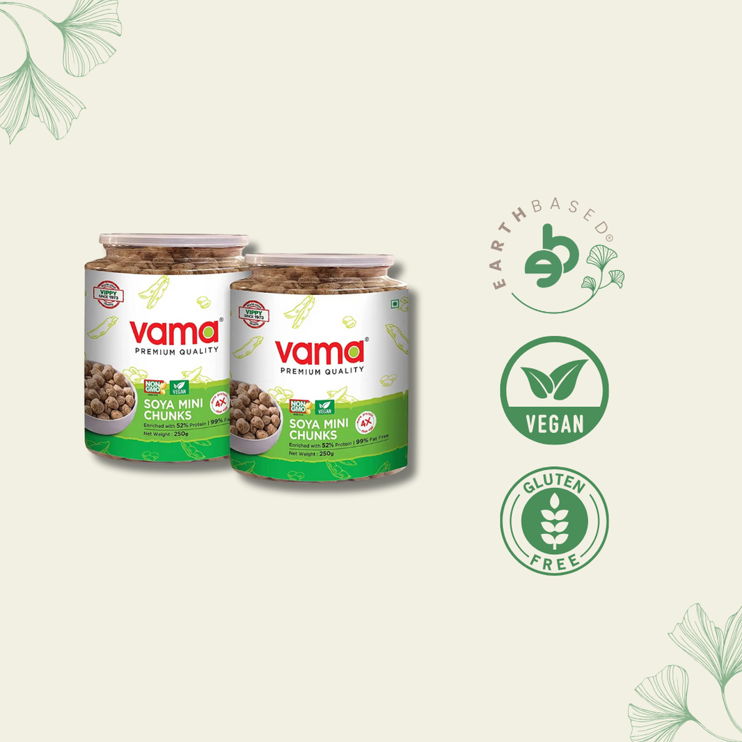 Vama SOYA Mini Chunks | 99% Fat-Free | Vegan |Gluten-Free| Pack of 2 | Healthy Products | 250 g Each
