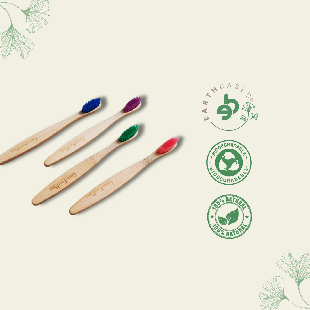 Natural Bamboo Kids Toothbrush - pack of 2 (assorted colours)
