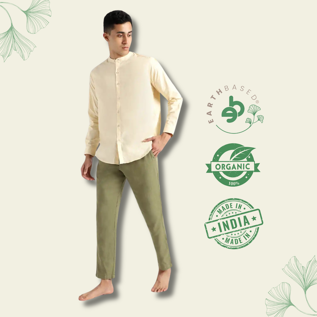 Organic Cotton & Naturally Dyed Mens Round Neck Pale Apricot Shirt by Livbio