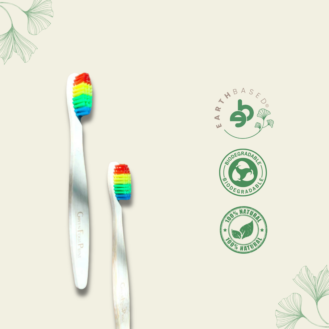 Natural Bamboo Kids Toothbrush - rainbow bristles pack of 2