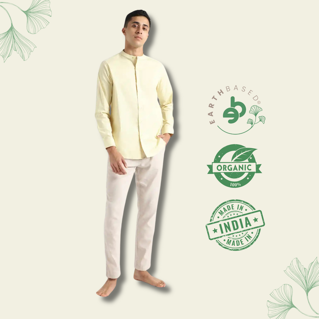 Organic Cotton & Naturally Dyed Mens Round Neck Lemon Yellow Shirt by Livbio