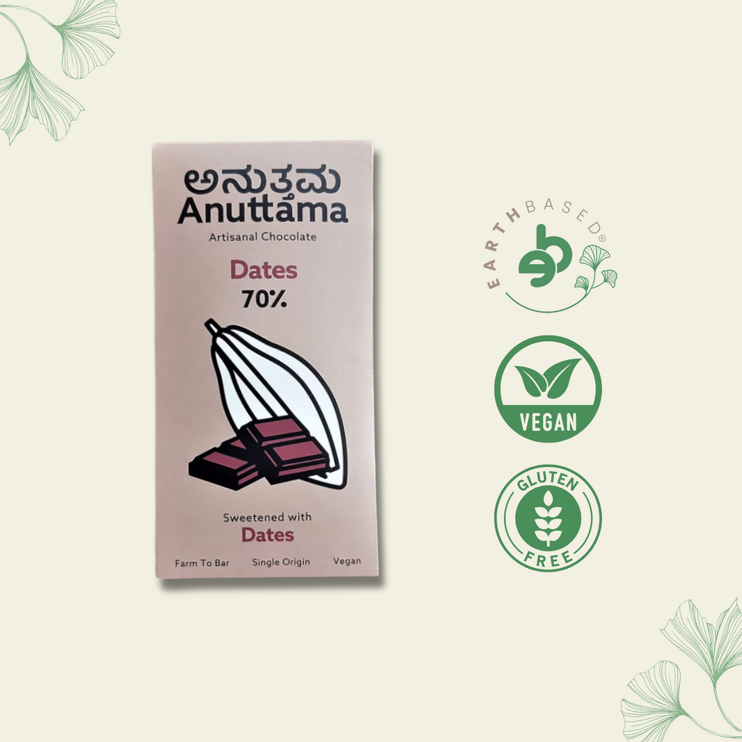ANUTTAMA Dark Chocolate (50g x 2) Combo of Dates | Handmade Natural Chocolate Bar | Dark Chocolate Bar|Chocolate for Gift |No Artificial Flavours & Colors |||