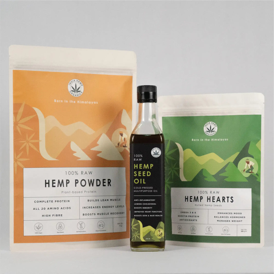 Hemp Starter Pack ( Hemp Protein Powder – 100g, Hemp Hearts – 100g, Hemp Seed Oil – 250ml)