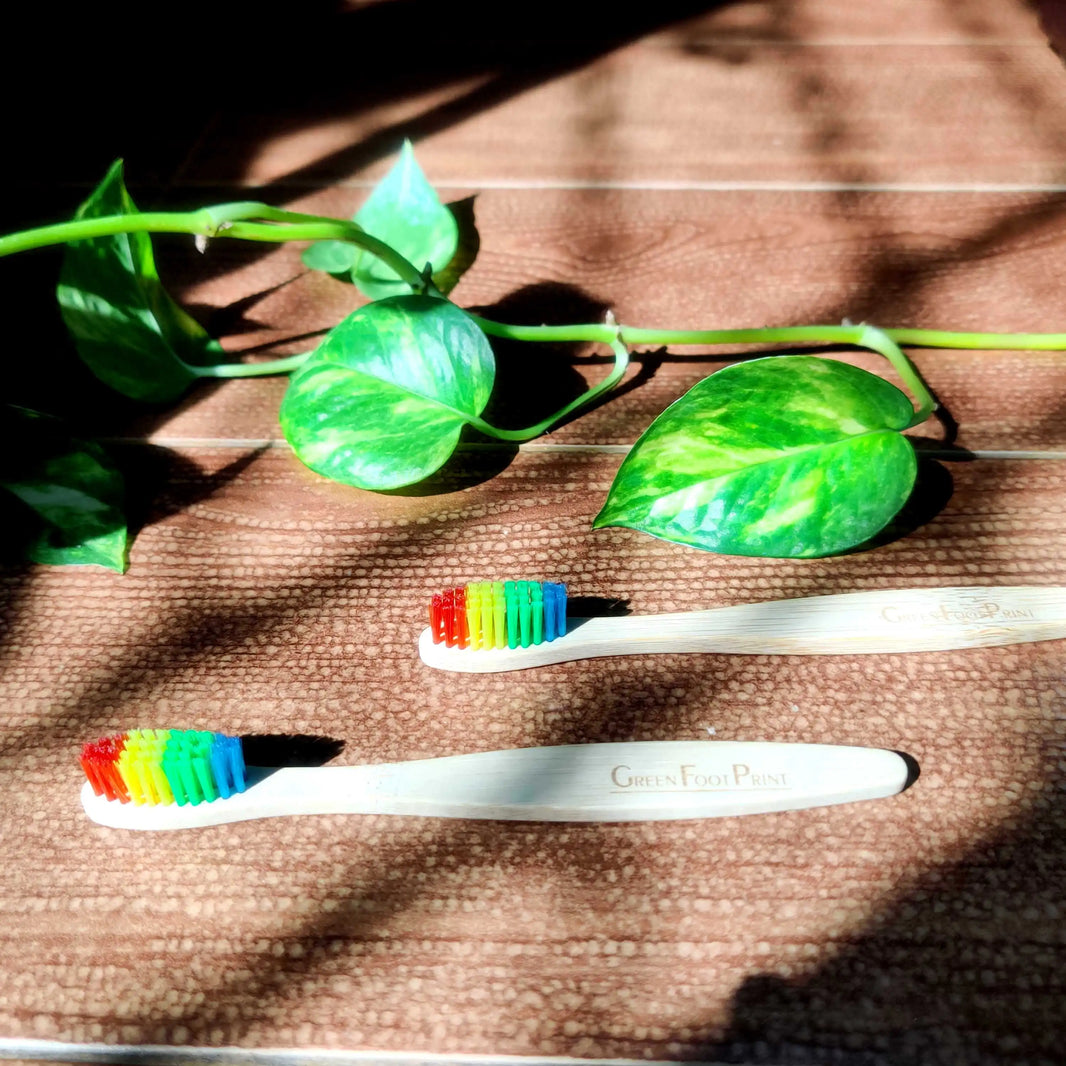 Natural Bamboo Kids Toothbrush - rainbow bristles pack of 2