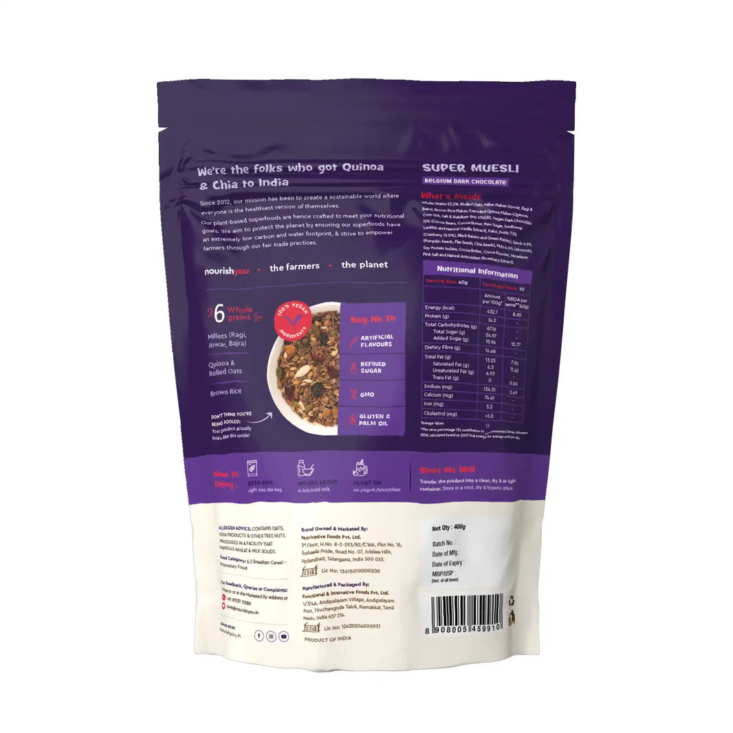 Nourish You Super Muesli Belgium Dark Chocolate 400gm