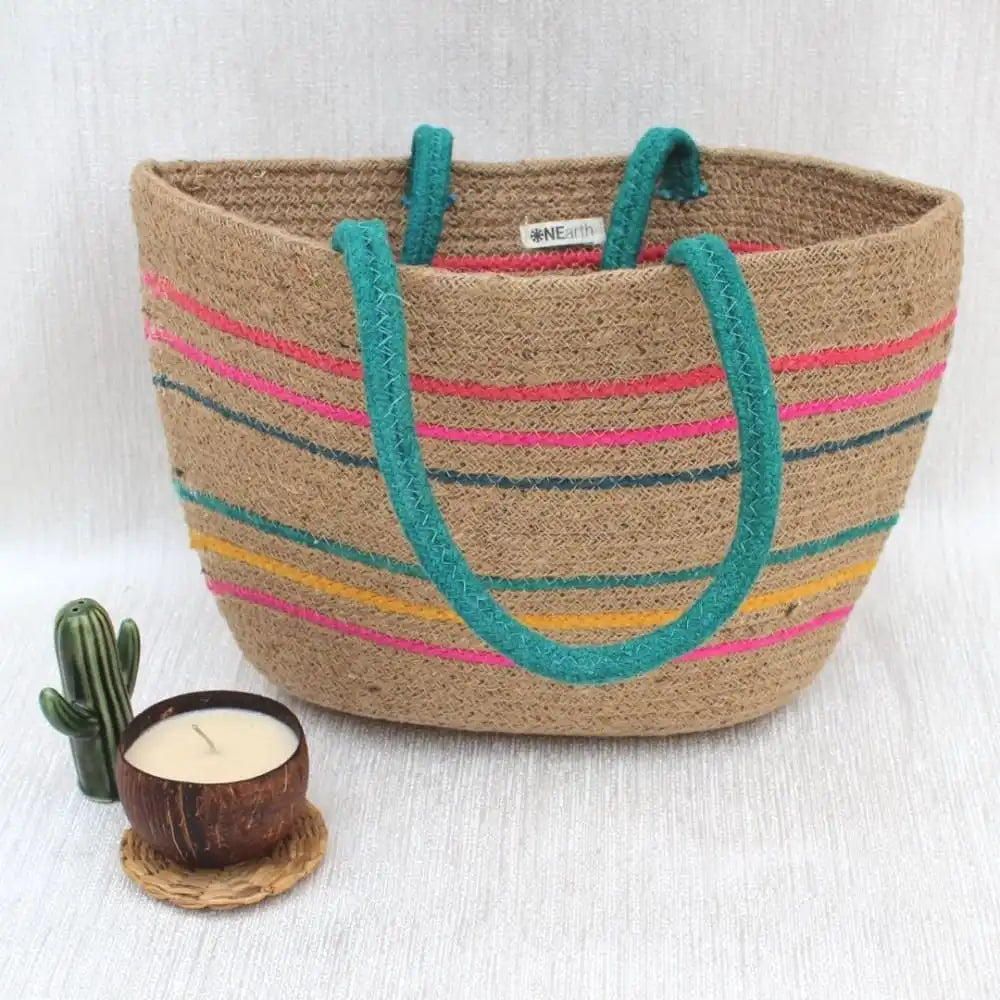 Multicolour Jute Tote Bag