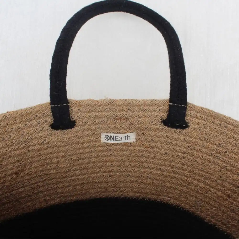 Black/Beige Jute Tote Bag