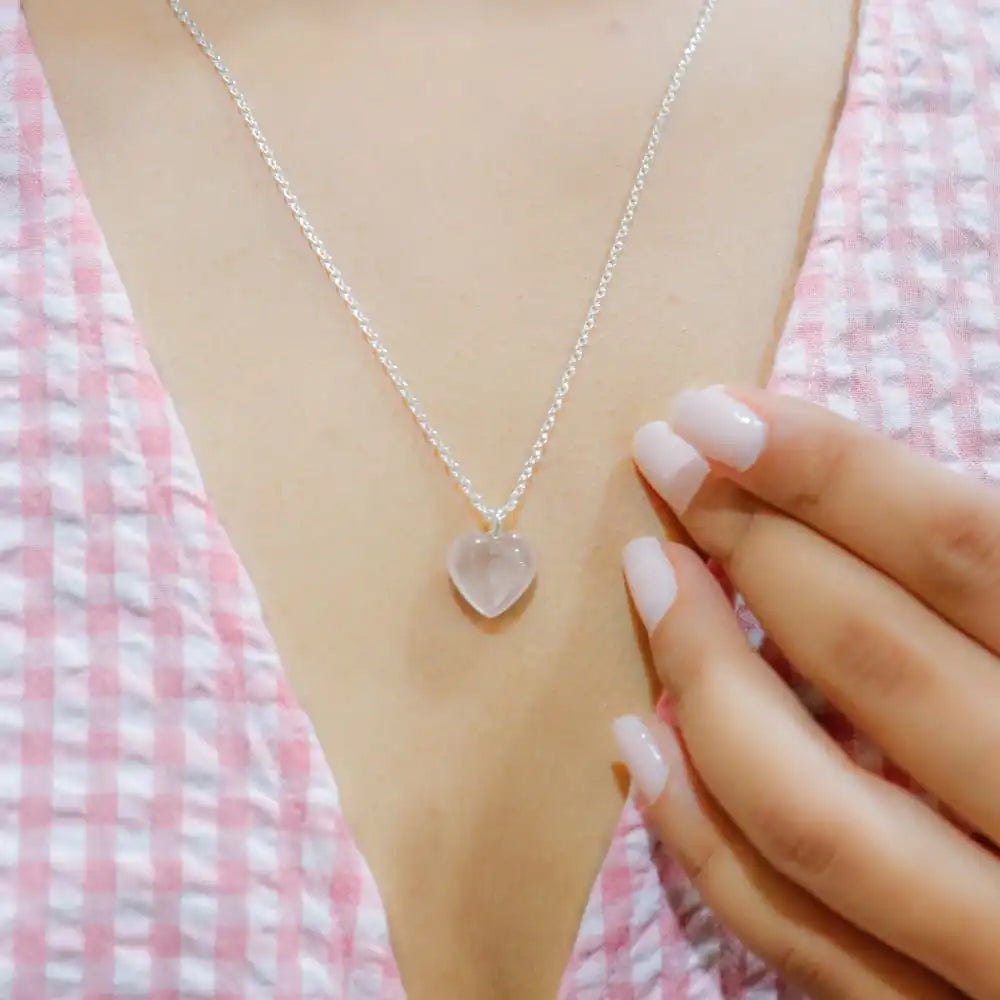 Rose Quartz Stone Pendant with Silver Chain