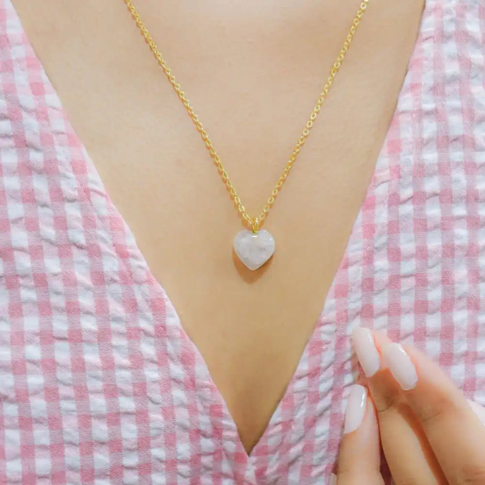 Rose Quartz Stone Pendant with Golden Chain