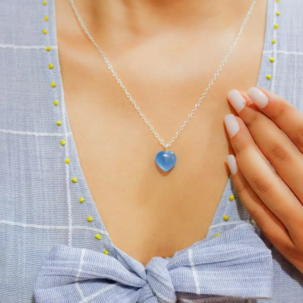 Blue Chalcedony Stone Pendant with Silver Chain