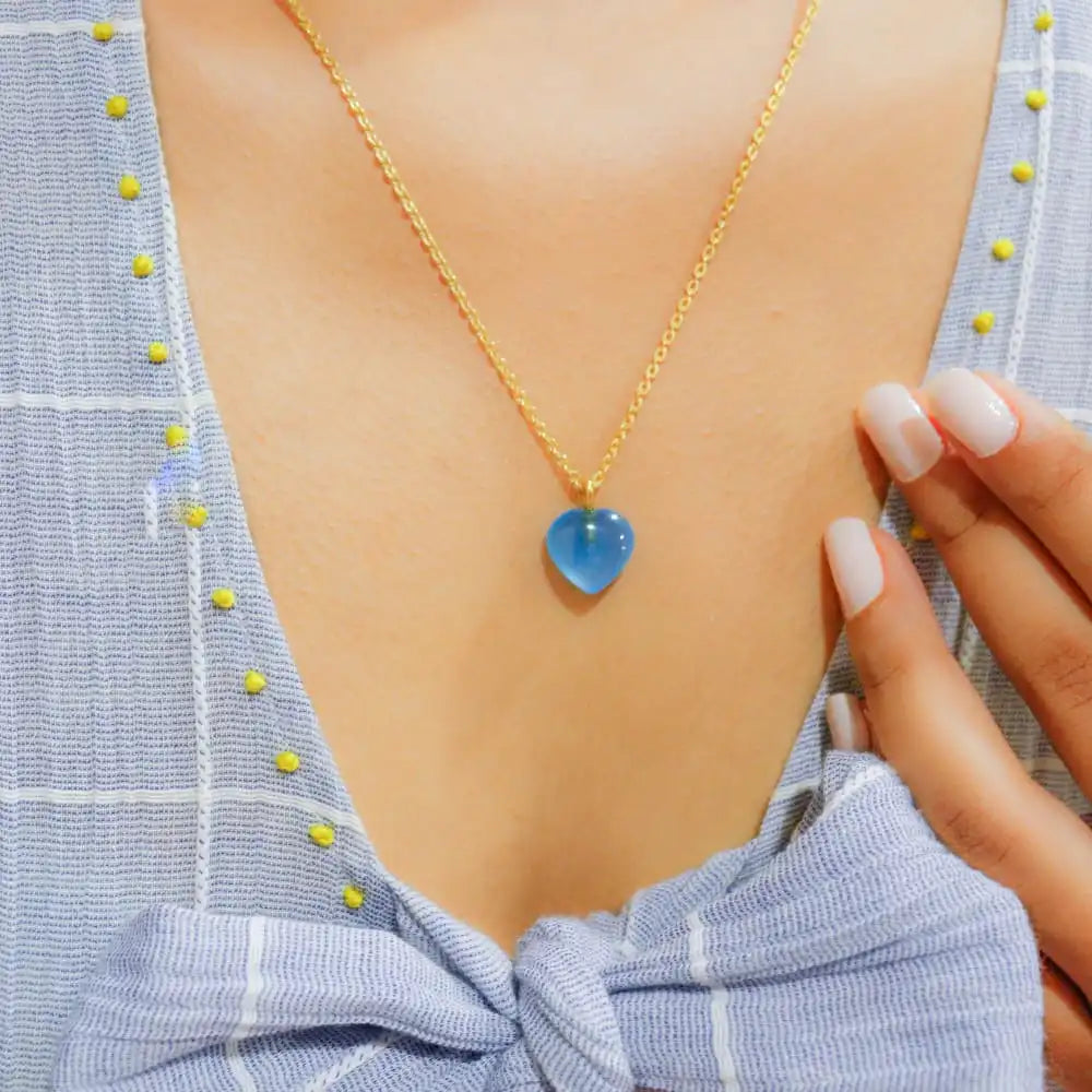 Blue Chalcedony Stone Pendant with Golden Chain