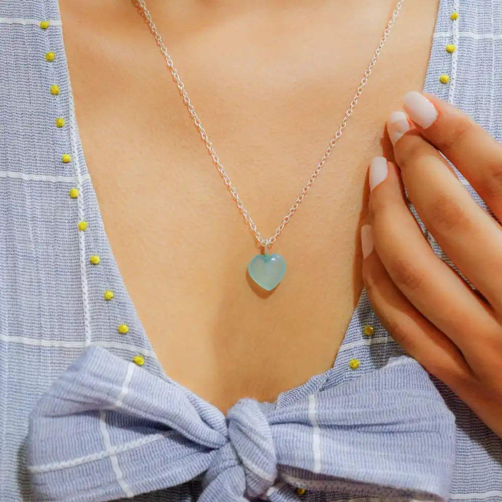 Green Chalcedony Stone Pendant with Silver Chain