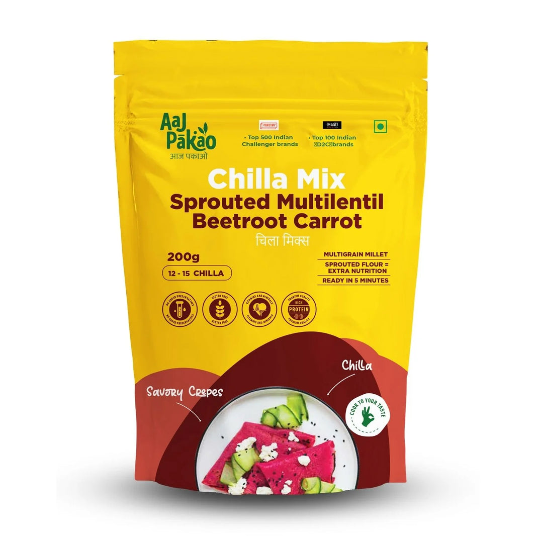 Aaj Pakao - Sprouted Multi Lentil Beetroot Carrot Instant Chilla Mix | 200gms | Mixed Sprouted Beans & Millets | High Protein | No Preservatives | 1 Pack