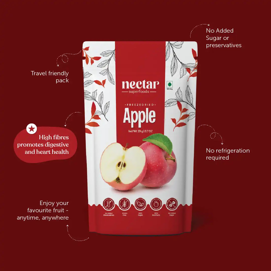 NECTAR SUPERFOODS- FREEZE DRIED -APPLE -CUBES- PACK OF 2 UNITS 20 GM EACH