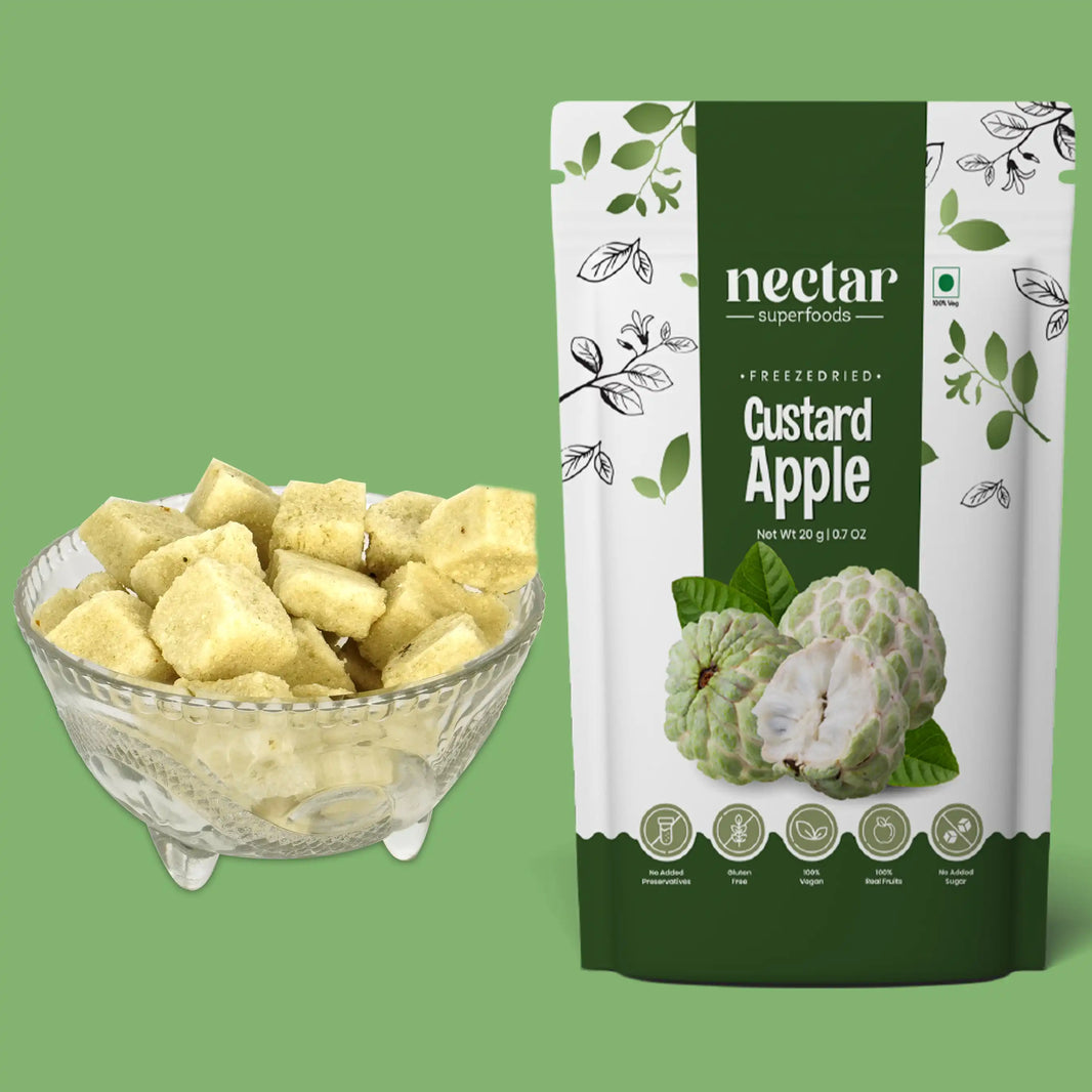 NECTAR SUPERFOODS- FREEZE DRIED -CUSTARD APPLE-CUBES- PACK OF 2 UNITS 20 GM EACH