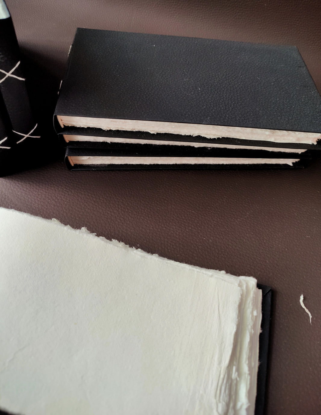 Black Leather feel landscape Journal I Cruelty free I Handmade Cotton papers by White Canvaa