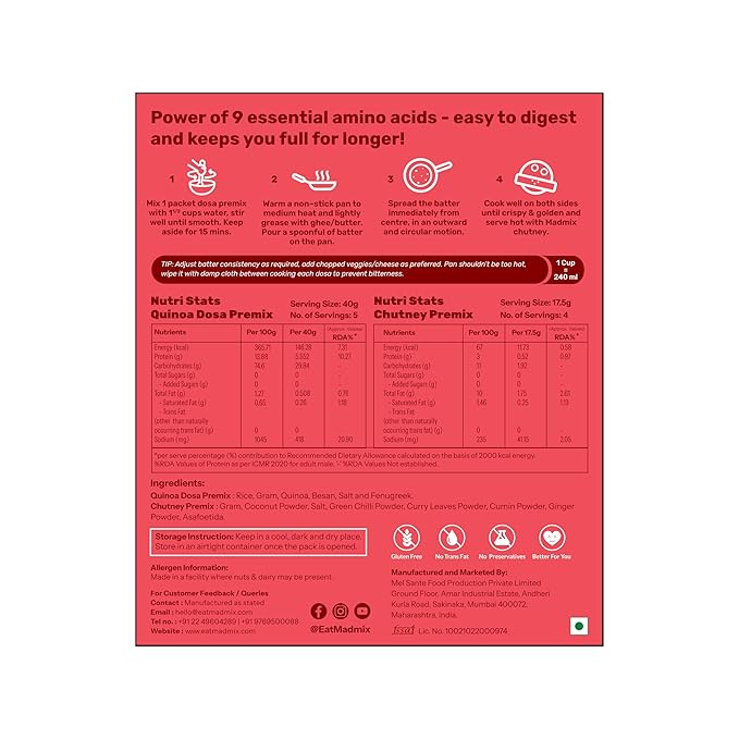 Protein Punch Quinoa Dosa Premix with Free Chutney- 270gm