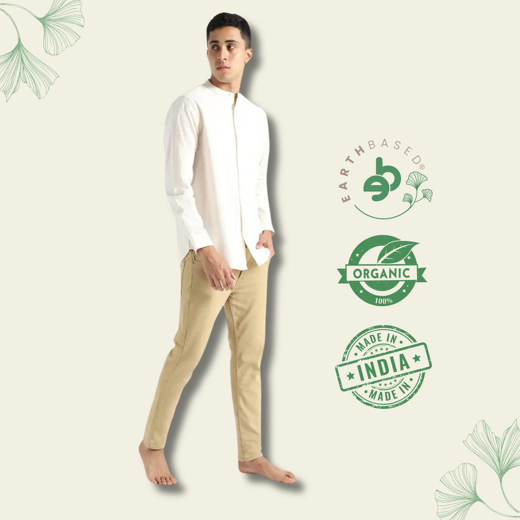 Organic Cotton & Naturally Dyed Mens Round Neck Light Cream Shirt by Livbio