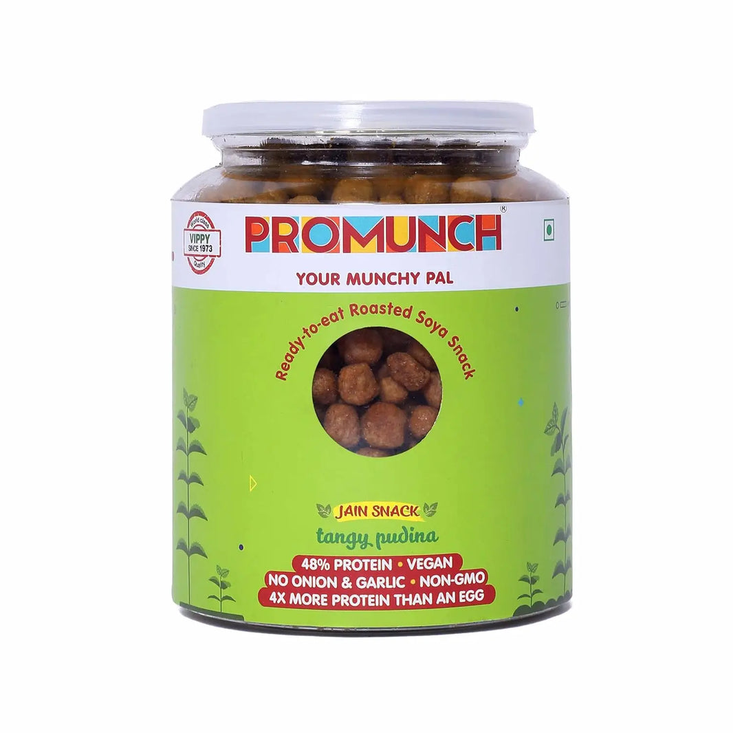 PROMUNCH Roasted Soya Snack | Vegan |Gluten-Free | Pack of 1 Flavour: Tangy Pudina 300 g