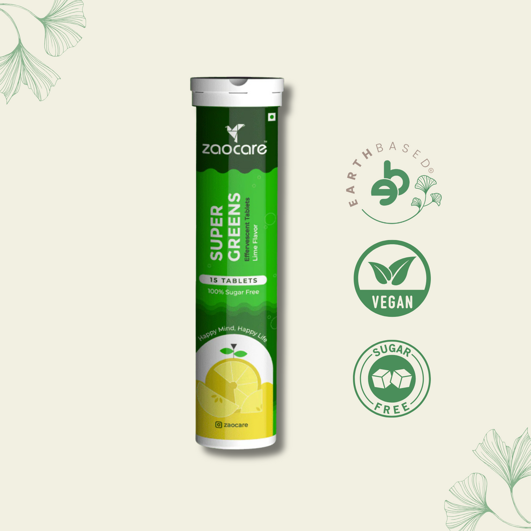 Zaocare Supergreen Effervescent Tablets For Tummy Fat Burn & Gut Detox | 100% Vegan