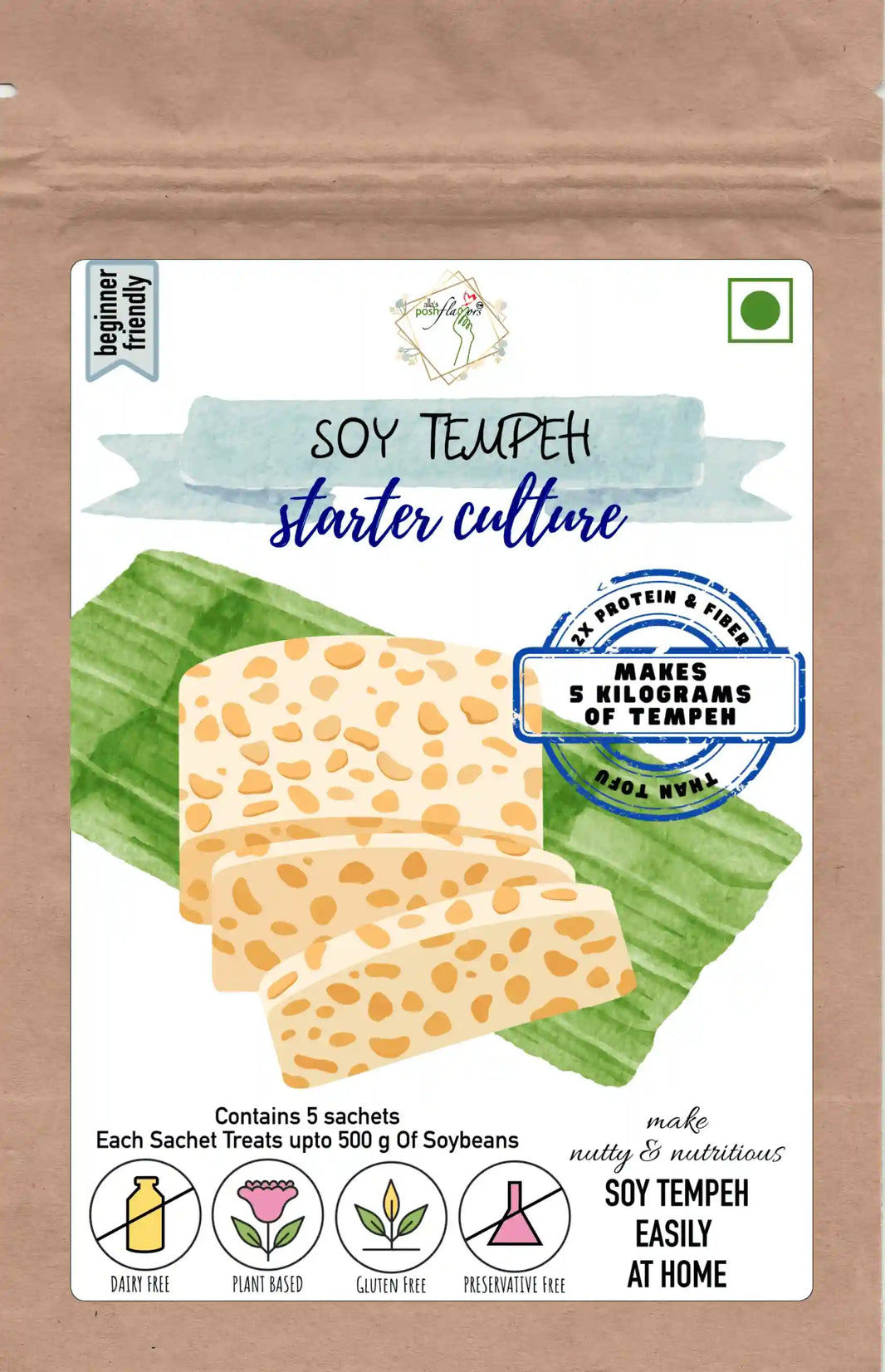 Soy-Based Tempeh Starter Culture | Make Indonesian Tempeh at Home | Easy-to-Use Instructions Included | Makes 5 Kilograms of Soy Tempeh by Posh Flavors