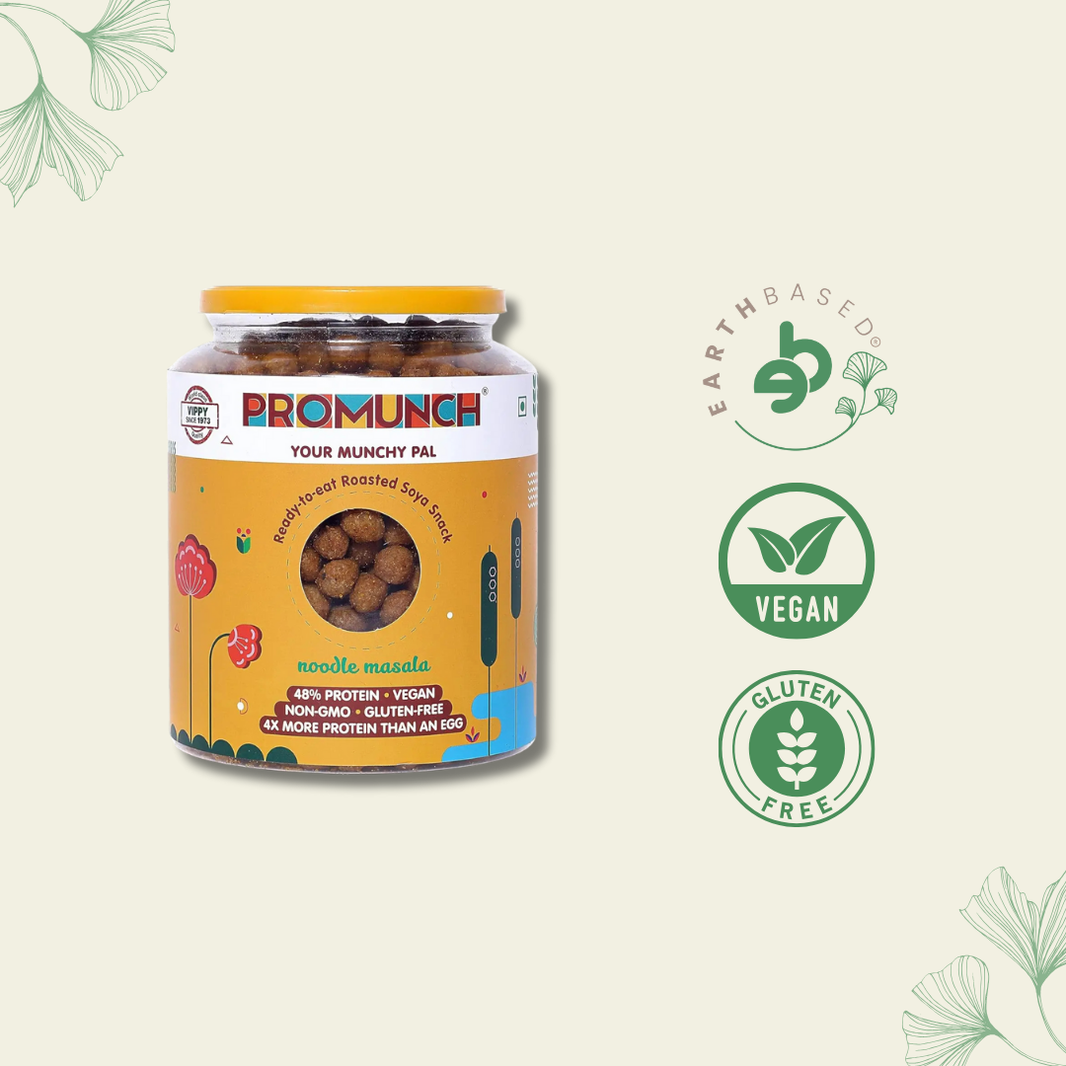 PROMUNCH Roasted Soya Snack | Vegan |Gluten-Free | Flavor: Noodle Masala 300 g Pack of 1