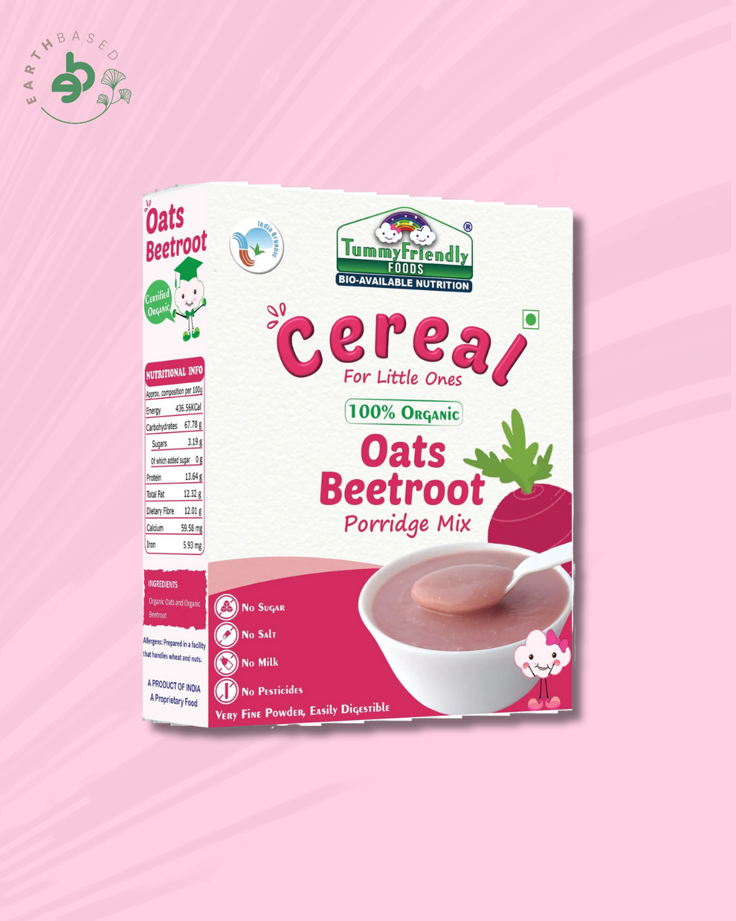 TummyFriendly Foods Certified 100% Organic Oats, Beetroot Porridge Mix , Organic Baby Food for 6 Months Old , Rich in Beta-Glucan, Protein & Fibre, 200g Each, 2 Packs Cereal (400 g, Pack of 2)