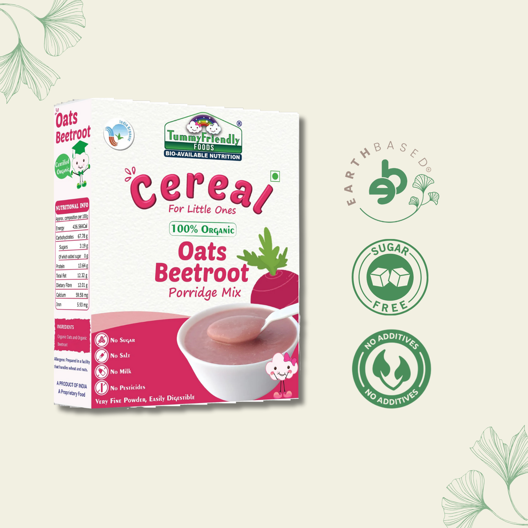TummyFriendly Foods Certified 100% Organic Oats, Beetroot Porridge Mix | Organic Baby Food for 6 Months Old | Rich in Beta-Glucan, Protein & Fibre| 200g Cereal (200 g)