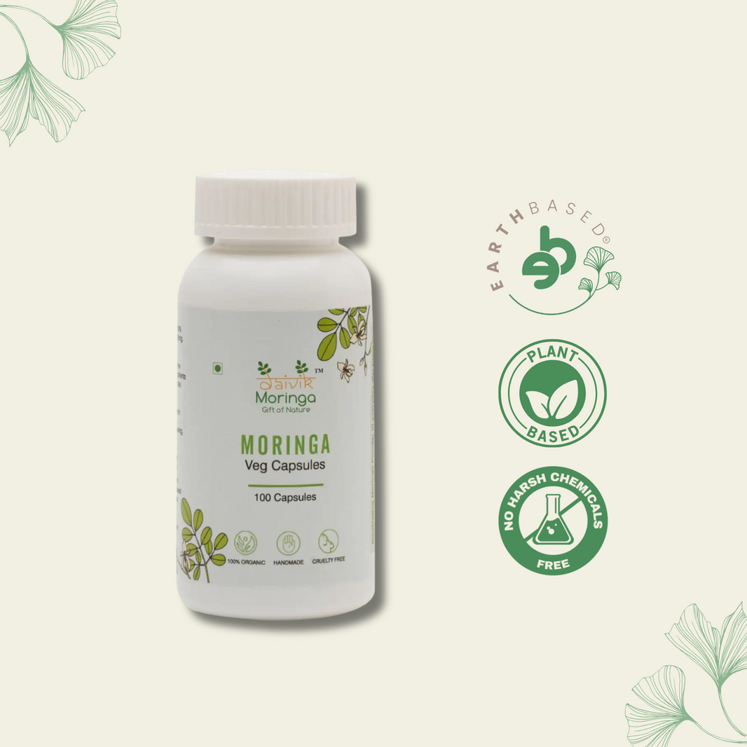Daivik Moringa Veg Capsules | 100% Natural | Immunity Booster, Anti Aging, Anti Oxidant | 100 Caps Each