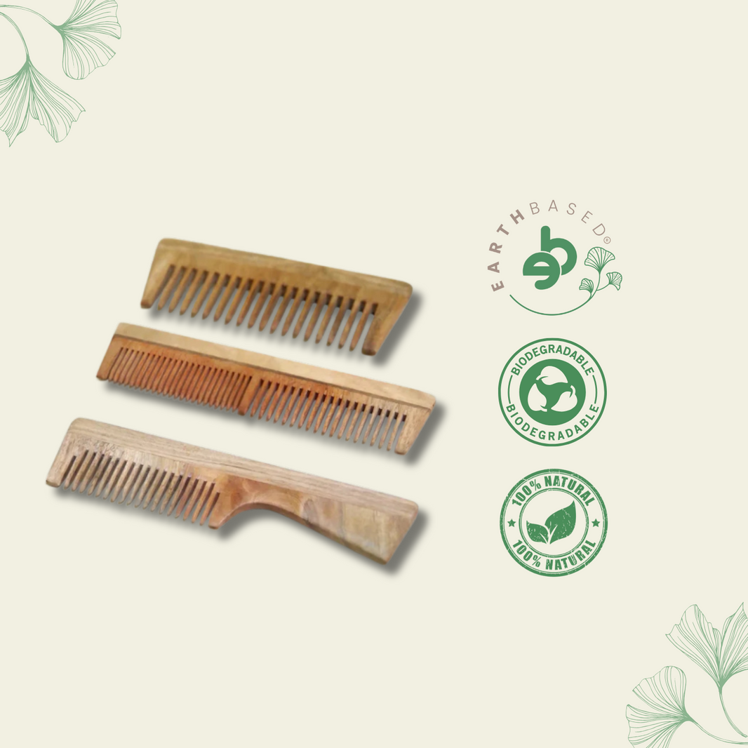 Green Foot Print Neem Wood Comb - set of 3