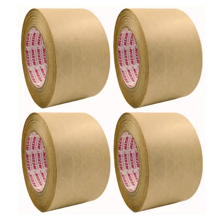 Ecosattva Water Activated Kraft Paper Tape | Brown Scrim Reinforced | 70 mm x 50 meters x 4 Rolls, Provides Tamer Proof Application