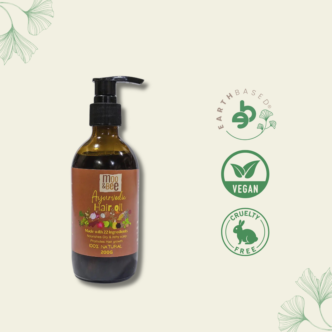 Moo & Bee AYURVEDIC HAIR OIL -  A Powerful Blend of 22 Natural Ingredients for Deep Nourishment and Strength