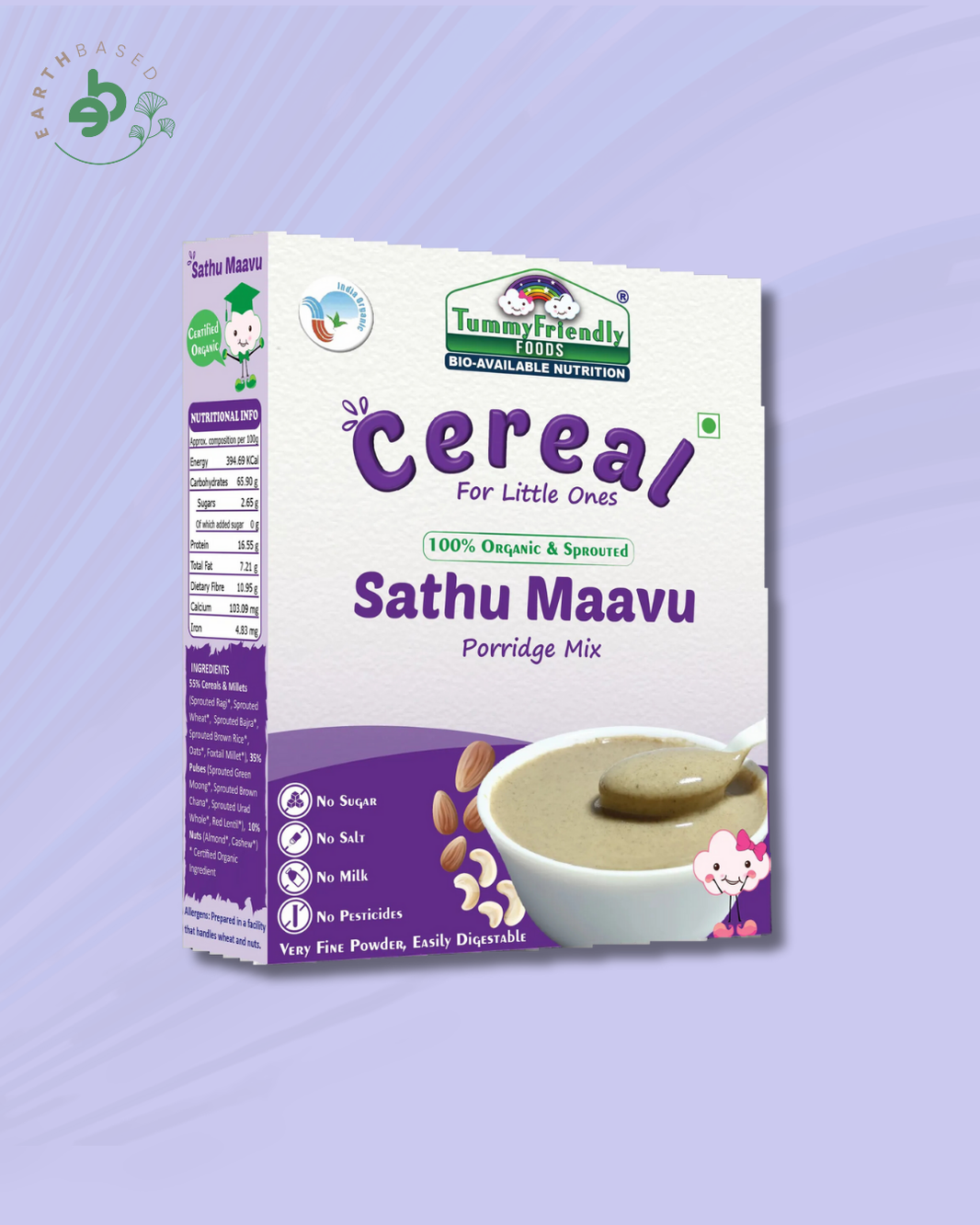 TummyFriendly Foods Certified 100% Organic Sprouted Sathu Maavu Porridge Mix ,Made of Sprouted Ragi, Whole Grains, Pulses & Nuts , Rich in Protein & healthy-Fat For Baby Weight Gain, 200g Each, 2Packs Cereal (400 g, Pack of 2)