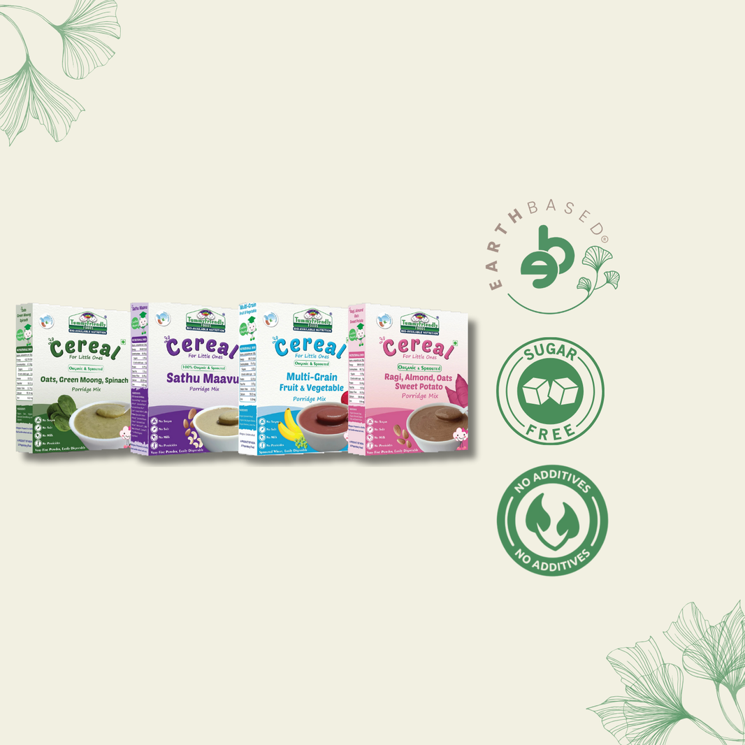 TummyFriendly Foods Organic Certified Stage3 Sprouted Porridge Mixes Combo - 4 Packs With Oats | Organic Baby Food for 8 Months Old Baby |4 Packs, 200g Each Cereal (800 g, Pack of 4)
