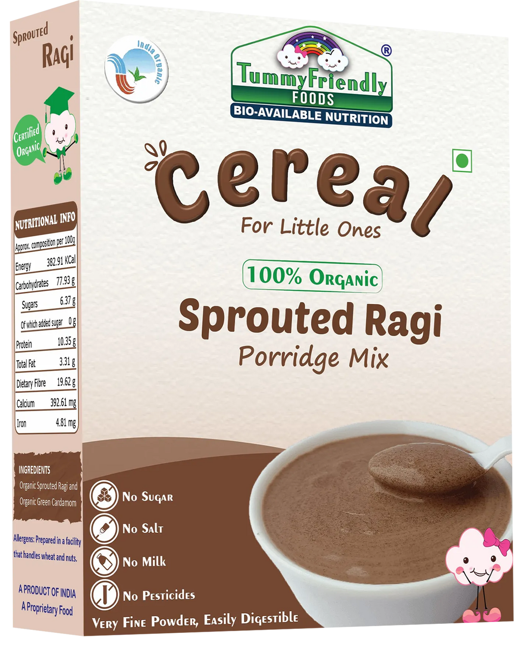 TummyFriendly Foods Certified Organic Sprouted Ragi Porridge Mix | Made of Organic Sprouted Ragi for Baby| Rich in Calcium, Iron, Fibre & Micro-Nutrients | 200g Cereal (200 g)