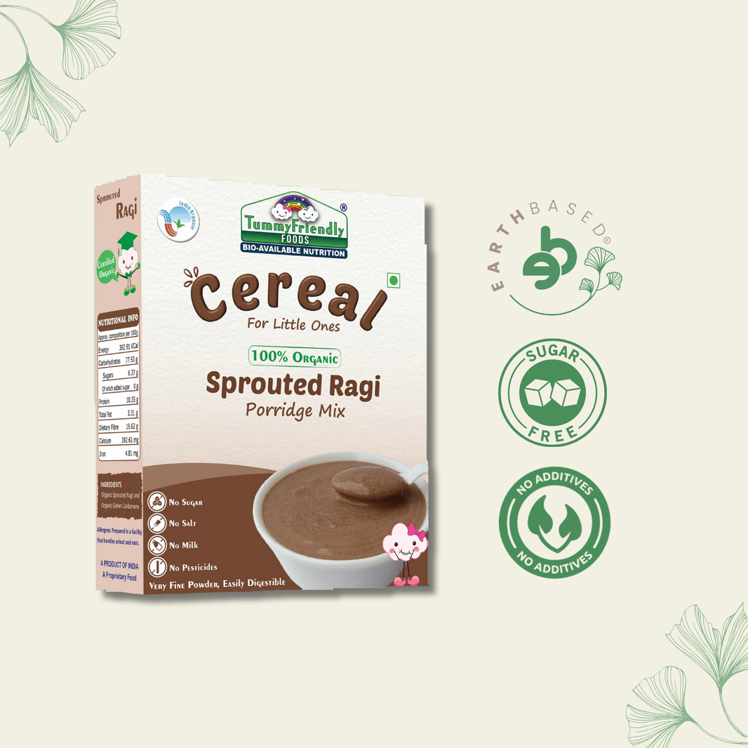TummyFriendly Foods Certified Organic Sprouted Ragi Porridge Mix | Made of Organic Sprouted Ragi for Baby| Rich in Calcium, Iron, Fibre & Micro-Nutrients | 200g Cereal (200 g)