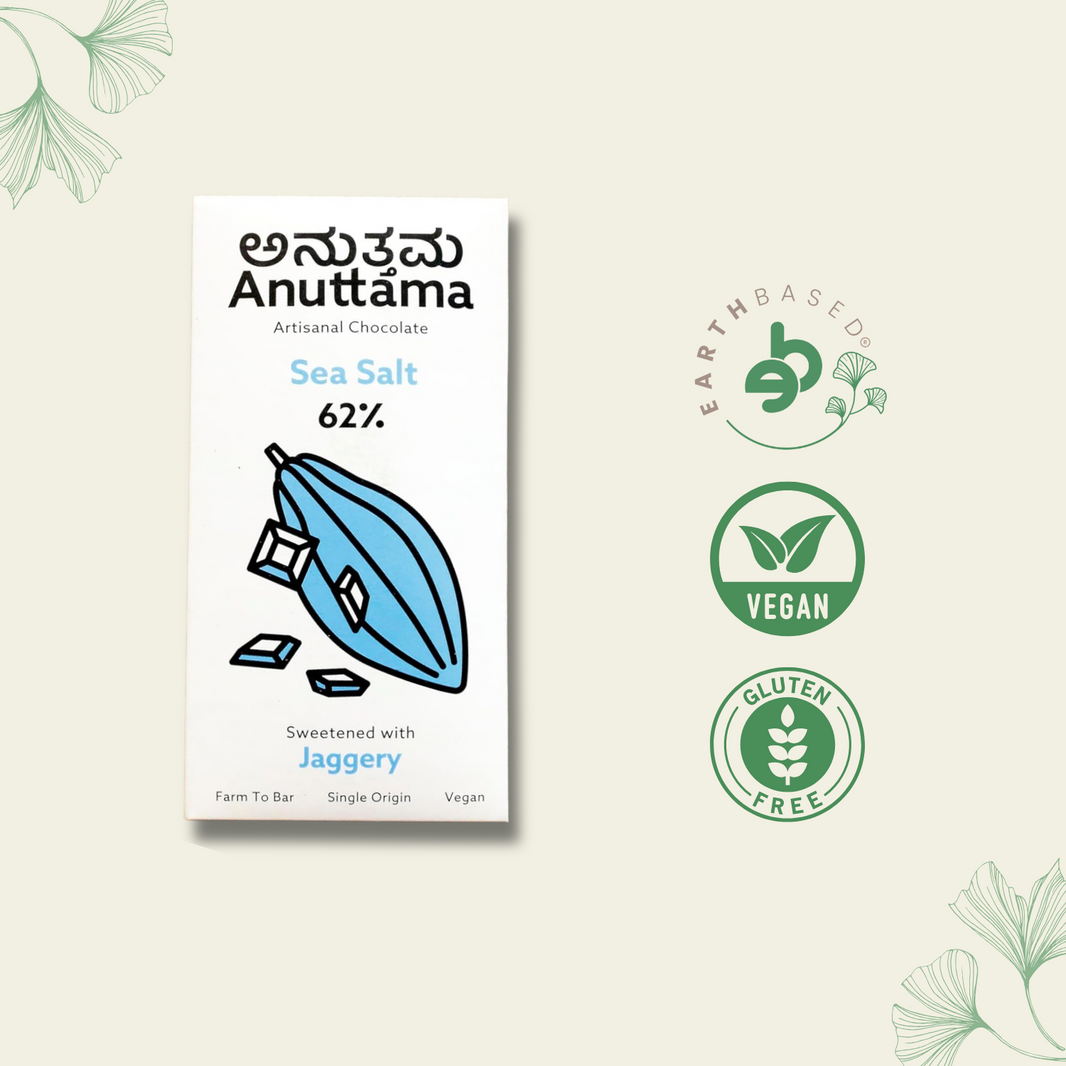 ANUTTAMA | Dark Chocolate | 62% Cocoa | Gift Pack Diwali Gift | Sea Salt | Natural Jaggery Sweetened | Handmade Chocolate | No Preservatives | Vegan | Natural Chocolate Bar 50 gm