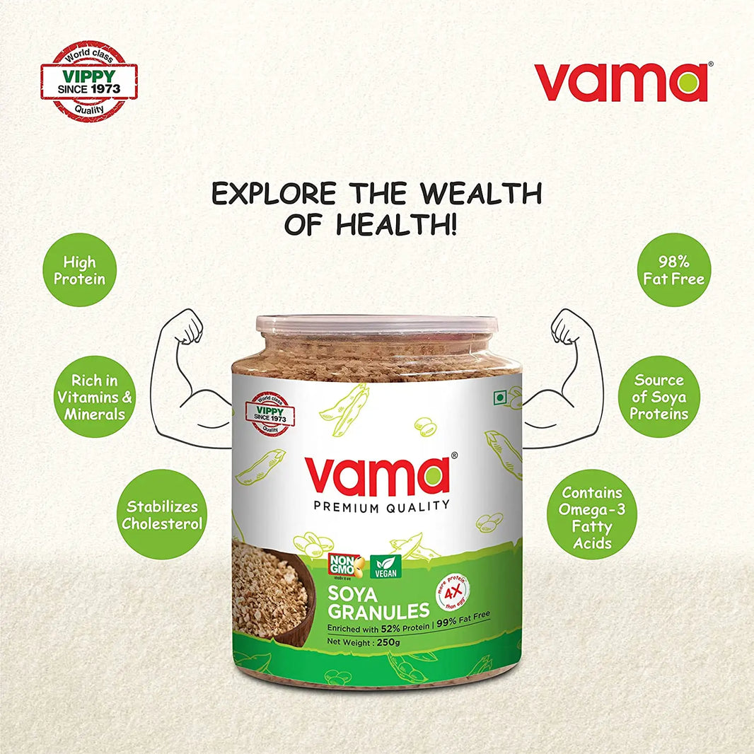 Vama SOYA Mince-Granules | 99% Fat-Free | Vegan | Gluten-Free | Healthy Products 250g