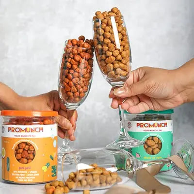 PROMUNCH Roasted Soya Snack | Vegan |Gluten-FreePack of 2 Flavour: Tangy Pudina And Peri-Peri150g