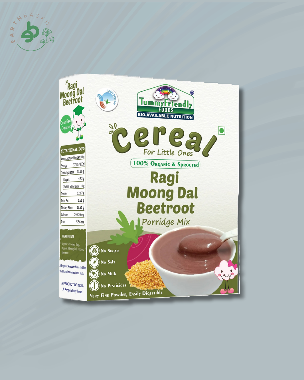 TummyFriendly Foods Certified 100% Organic Sprouted Ragi, Moong Dal, Beetroot Porridge Mix | Organic Baby Food for 6 Months Old | Made of Sprouted Ragi for Baby |Rich in Calcium, Iron, Fibre & Micro-Nutrients | 200g Cereal (200 g)