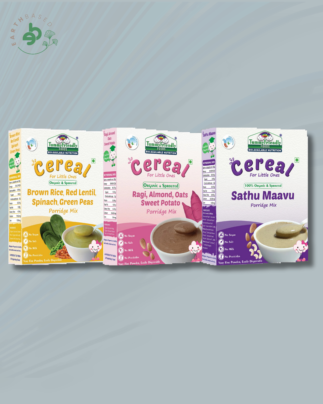 TummyFriendly Foods Certified Organic Stage3 Sprouted Porridge Mixes Combo Pack | Organic Baby Food for 8 Months Old | Sprouted , Brown Rice3 , Ragi4 & Sathu Maavu, Pulses, Vegetables & Fruit | 200g Each, Cereal (600 g, Pack of 3)