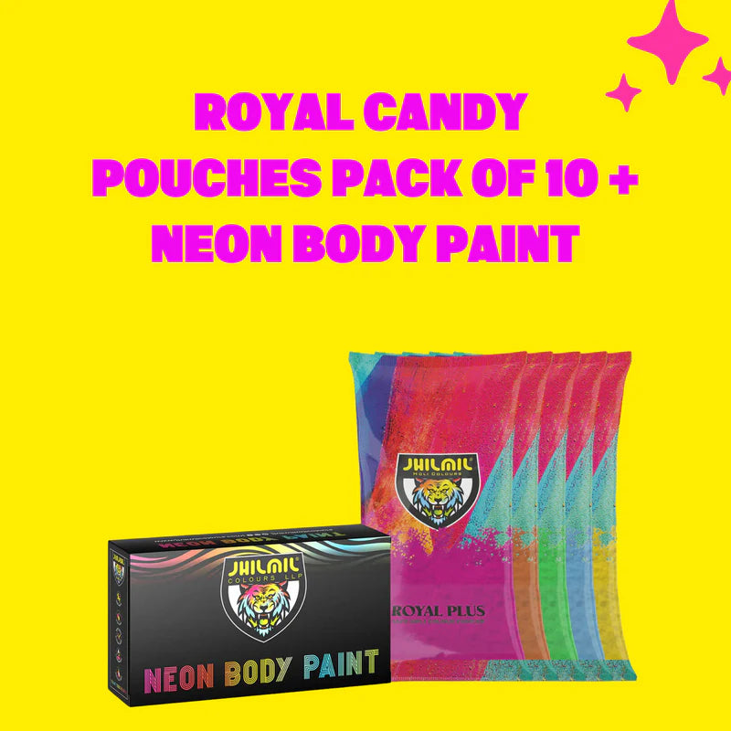 ROYAL CANDY POUCHES PACK OF 10 (40 GM EACH) + NEON BODY PAINT (5 X 50 ML)