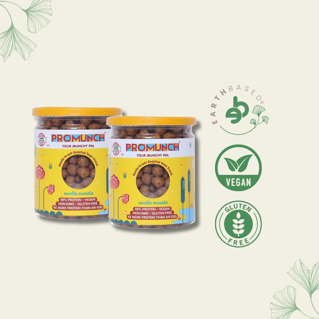 PROMUNCH Roasted SOYA Snack | Vegan |Gluten-Free | Pack of 2 Flavour: Noodle Masala 150 g Each