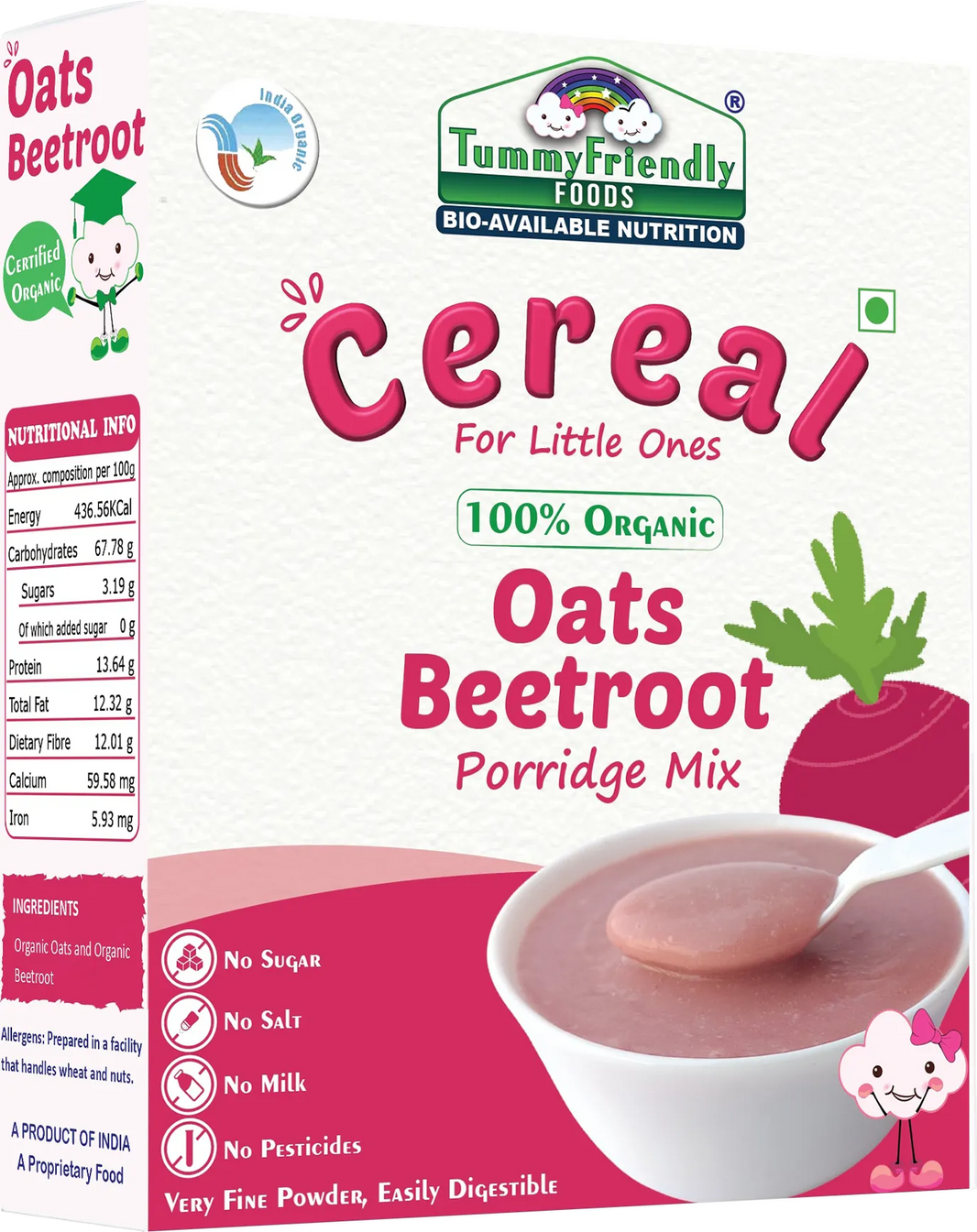 TummyFriendly Foods Certified 100% Organic Oats, Beetroot Porridge Mix | Organic Baby Food for 6 Months Old | Rich in Beta-Glucan, Protein & Fibre| 200g Cereal (200 g)