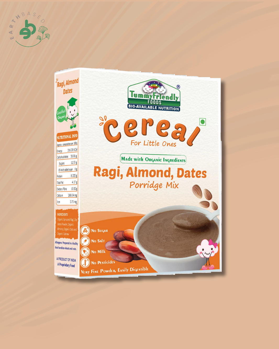 TummyFriendly Foods Sprouted Ragi, Almond, Dates Porridge Mix Cereal (200 g, 8+ Months)